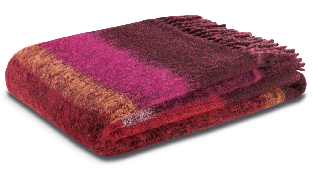 Biederlack Fransenplaid 'Mohair Look Crimson' 130 x 190 cm Rot - Violett